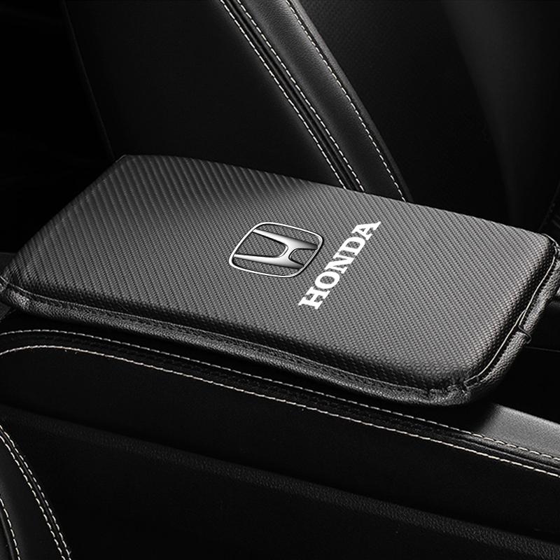 Carbon Fiber Leather Car Console Box Pad Car Armrest Cushion Cover for Honda Fit Jazz Civic Accord Pilot Passport Stepwgn CRV BRV HRV Insight