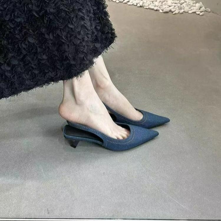 Designer Summer Denim Women Sandals Fashion Shallow Slip On Singbacks Shoes Ladies Outdoor Dress Gladiator Pumps