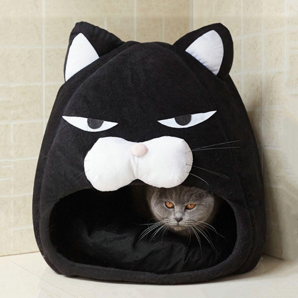 

Warm Cat Cave Tent Soft Closed Pet Cat Bed Warm Puppy Kennel Cartoon Cat Bed House Autumn