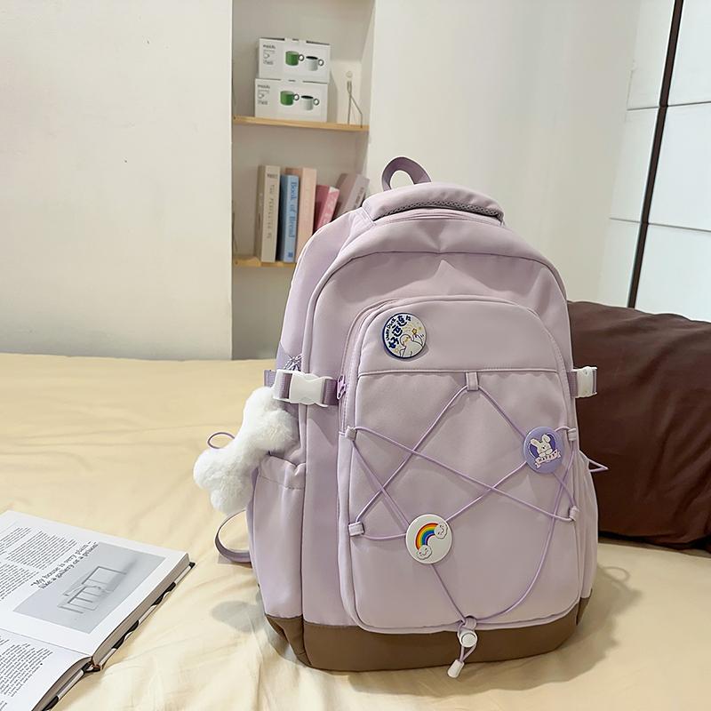 Drawstring Backpack Girl's Large Capacity Backpack Color Contrast Student Schoolbag Travel Bag