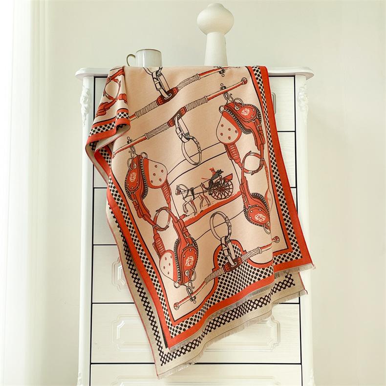 2024 Autumn/Winter New Color Blocked Imitation Cashmere Women'S Tassel Shawl Thickened Warm Double Sided Jacquard Wool Scarf
