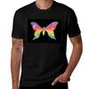 Rainbow Butterfly On Black Background Tshirt Summer Holiday Casual Tee