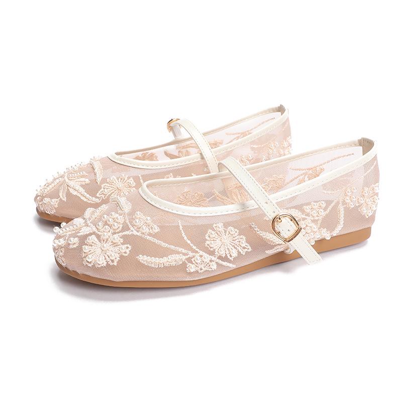 

Женские балетки из жемчужной сетки: Модные туфли Мэри Джейн с вышивкой и перфорацией 39 абрикосовый