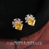 Pineapple Sugar Cube~ Medieval Color Treasure Yellow Zircon Flower Stud Earrings Light Luxury French Earrings Earrings Women