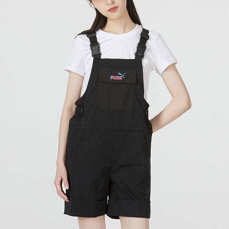 Puma Logo Printed Loose Casual Straight Leg Overalls Women Overalls Black 671967-01