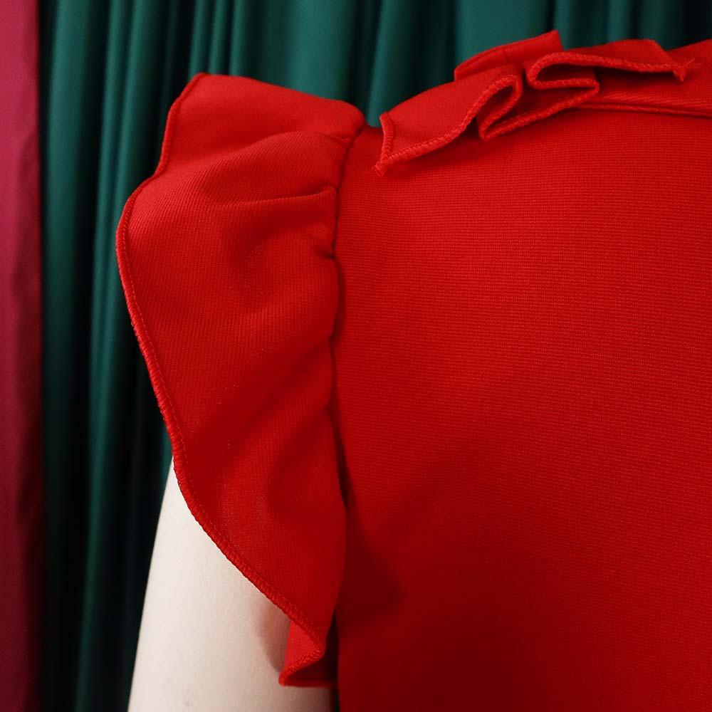 Large Size Women Summer Fashion Solid Ruffled Dress Ladies Elegant One Piece Slit Dress