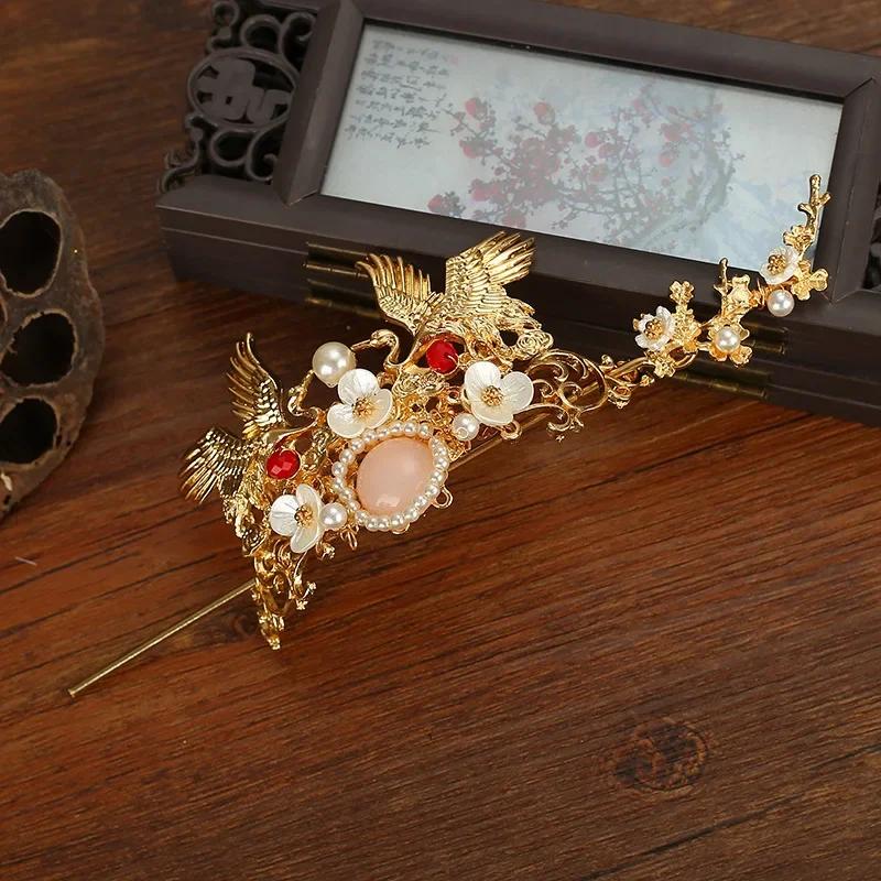 Antique Style Hair Stick Hair Coronet Pin Female Headdress Decors Headband Crown Hair Stick Gorgeous Retro Jewelry Headwear