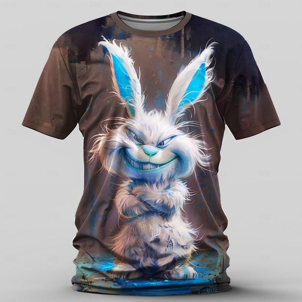 Men's Graphic Rabbit T Shirt Short Sleeve T shirt 3D Print Crew Neck Shirt Retro Vintage Casual Street Style Sports Outdoor Holiday
