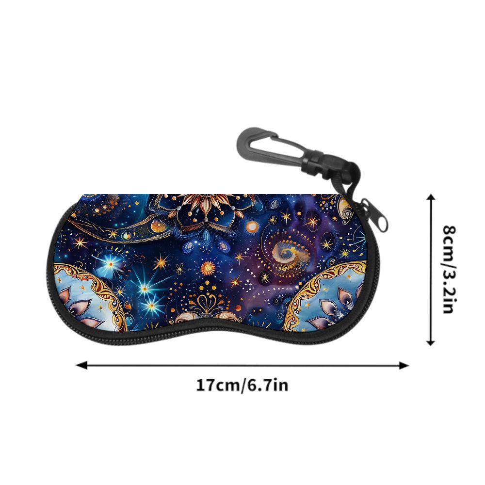 2D-Celestial Mandala Print Zipper Sunglasses Case, Protective Eyewear Organizer Box, Vintage Floral Galaxy Pattern Glasses Holder for Women Travel
