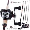 Fiskestangsnelle Combo 4-delt karbonfiberstøping Reisefiskestang 18BB Baitcasting fiskesnelle