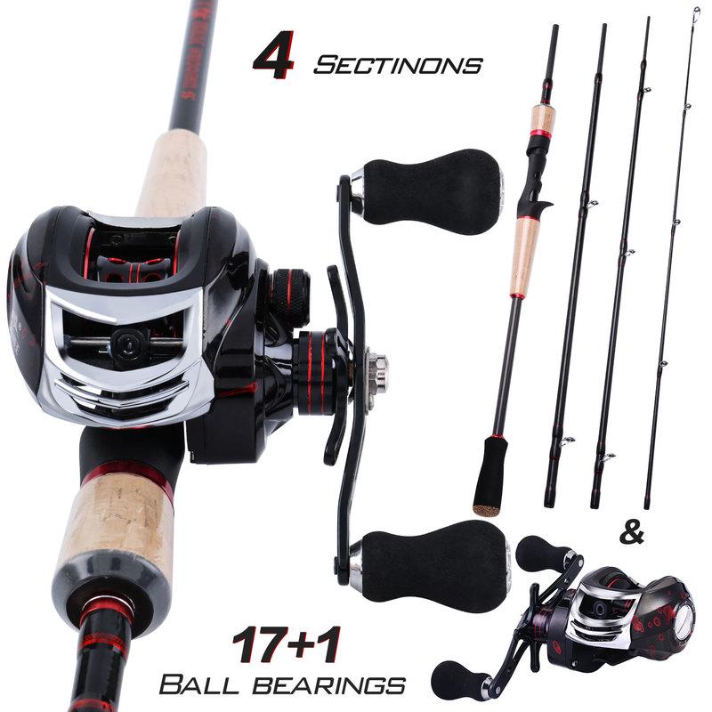 Fiskestangsnelle Combo 4-delt karbonfiberstøping Reisefiskestang 18BB Baitcasting fiskesnelle