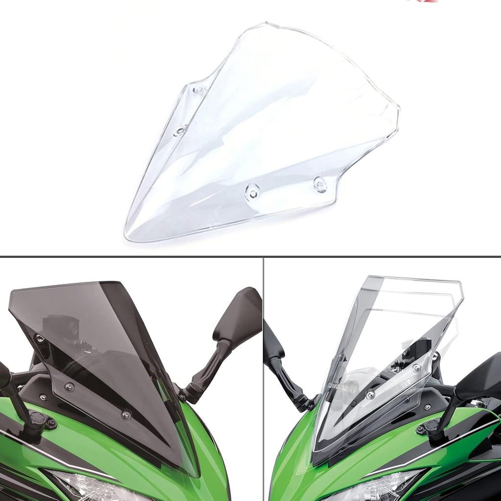 Für Kawasaki Ninja 650 Windschutzscheibe Doppelblasen-Windschutzscheibe Windabweiser für Kawasaki Ninja 650 EX650 ER6F 2017-2019(Transparent)