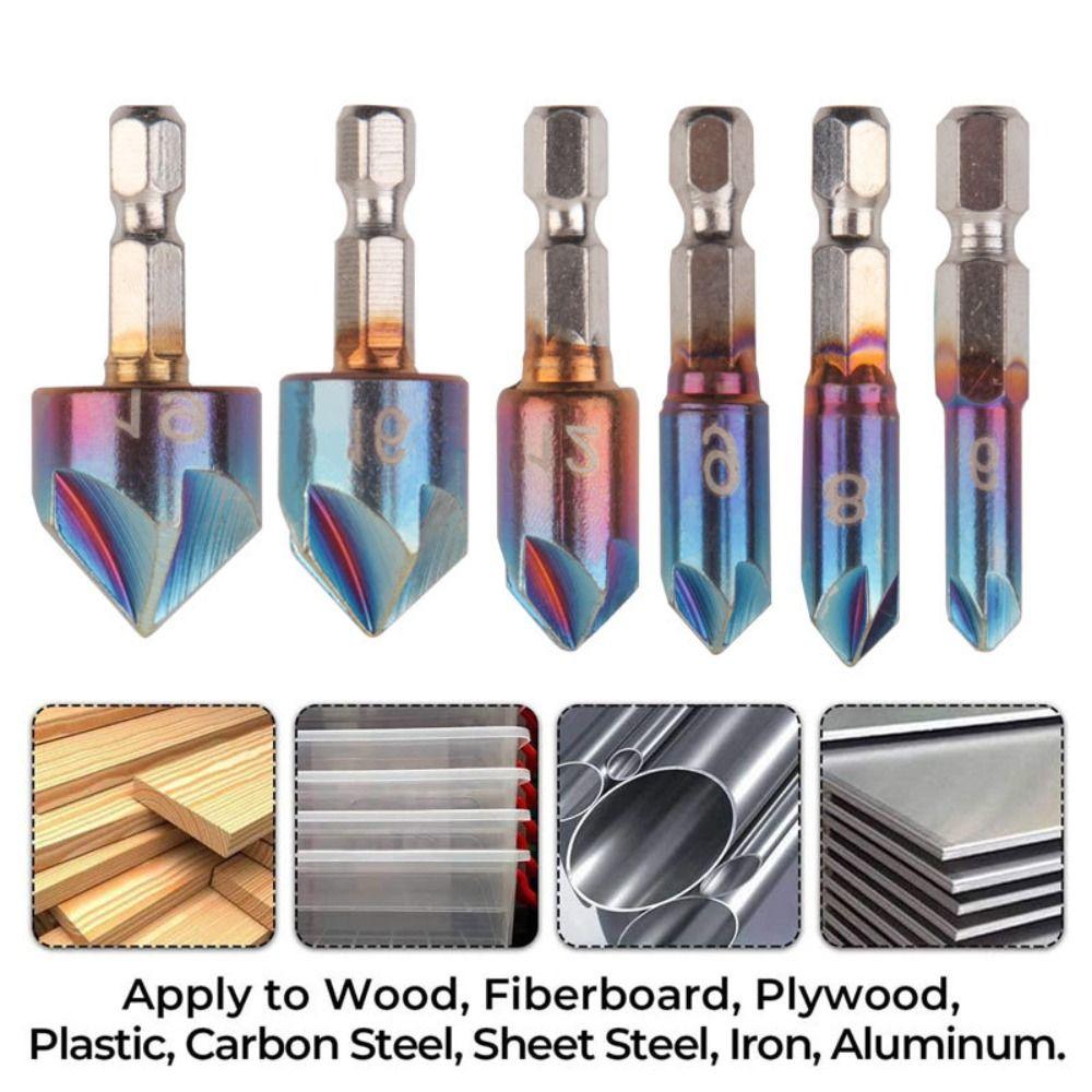 6pcs 90 Degree Countersink Drill Bit 1/4'' Hex Shank Deburring Chamfering Chamfer Drill Bits  Iron