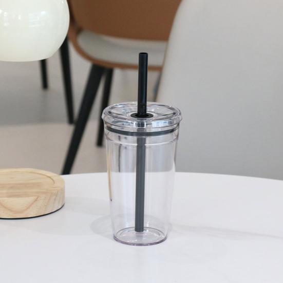 Water Cup with Lid And Straw 450ML BPA-Free Reusable Iced Coffee Cup Clear Plastic Drinkware for Tea Smoothies