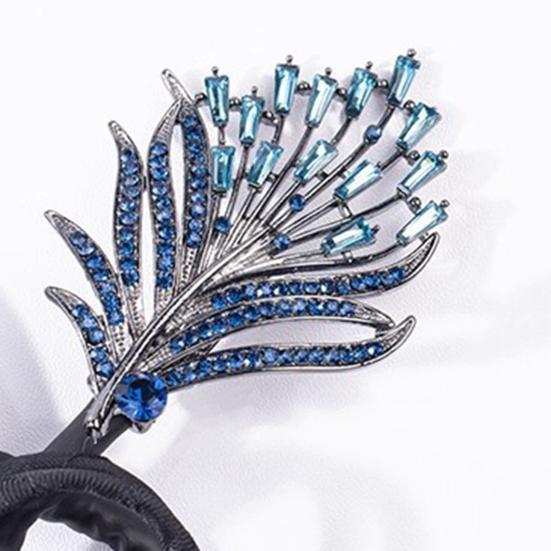 Hair Bun Pin, Blue Feather Decor Bun Maker Hairpin, Metal Construction Hair Accessory for Work Gym Dance Formal Events