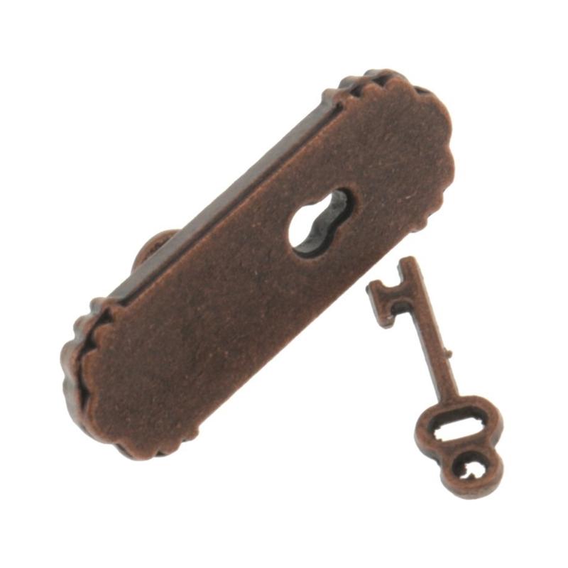 1:12 Scale Miniature Door Lock and Key Set 2 in 1 Pack Door Knocker Lock Set Vintage Dollhouses Decoration Accessories