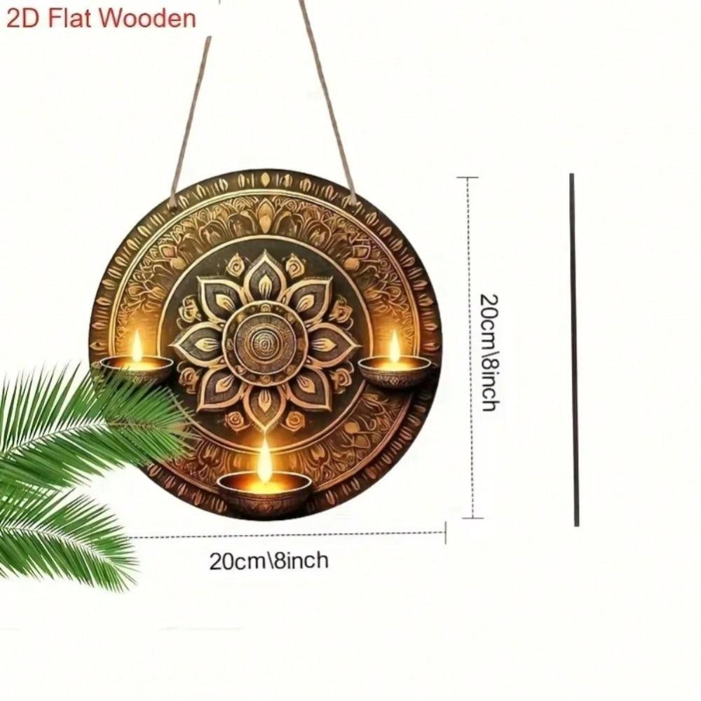 

Flat Traditional Oil Lamp Diwali Metal Sign Wall Art for Home Decor 20x20