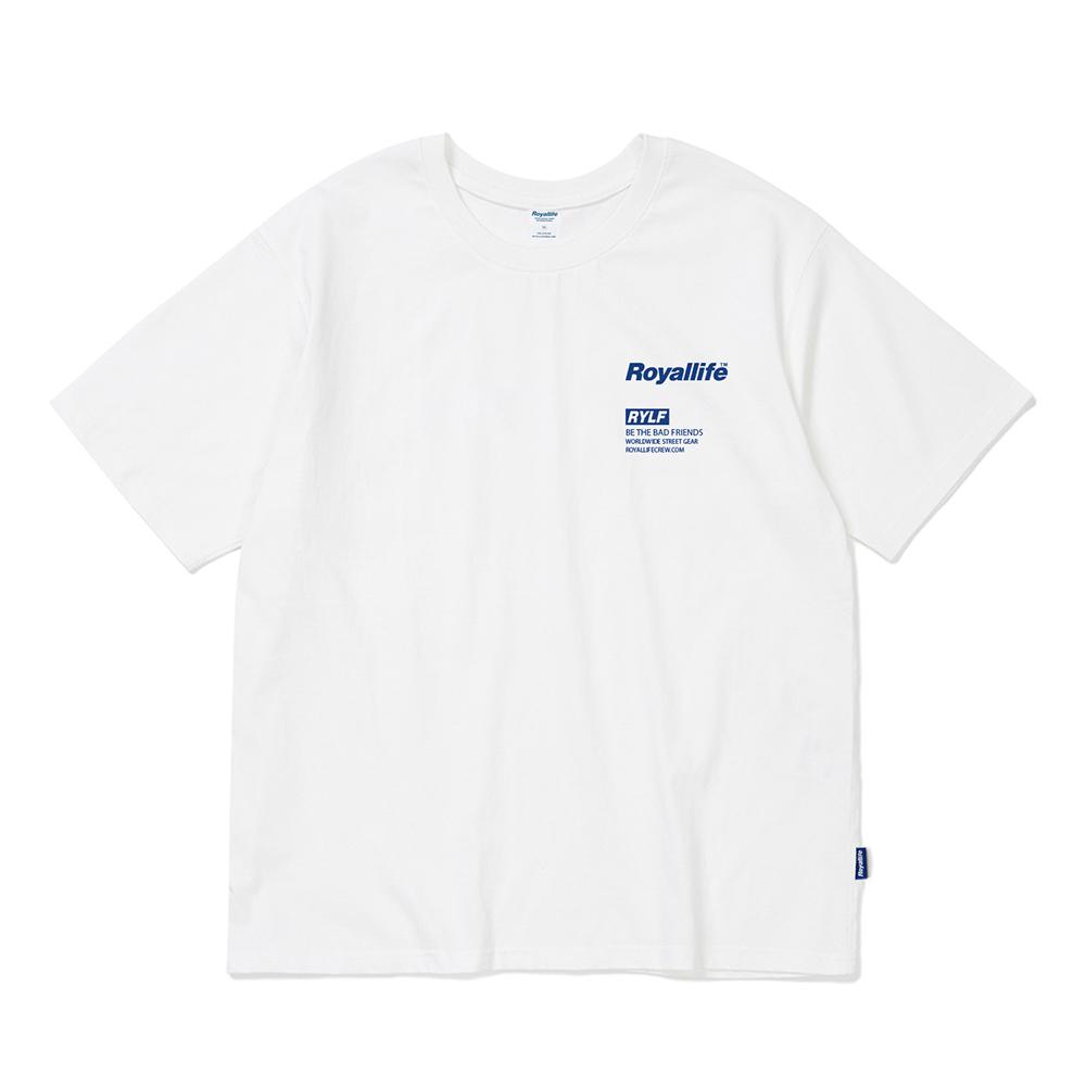 ROYALLIFE Rylf Box Logo Oversized Short Sleeve T-Shirt (Rl401 Rylf Box Logo Tee) - White