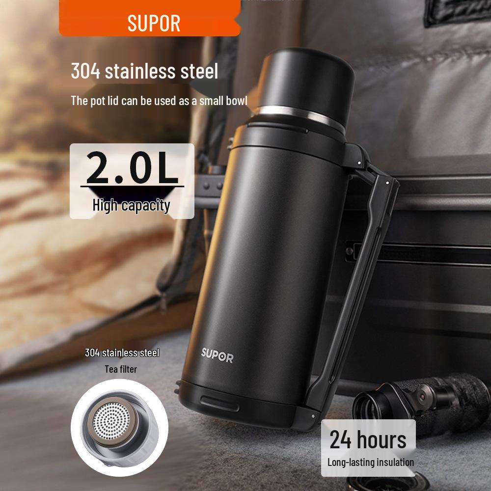 

Supor Large Stainless Steel Portable Thermos Flask, Ideal for Outdoor, Household, and Travel Use 2.0L срібний