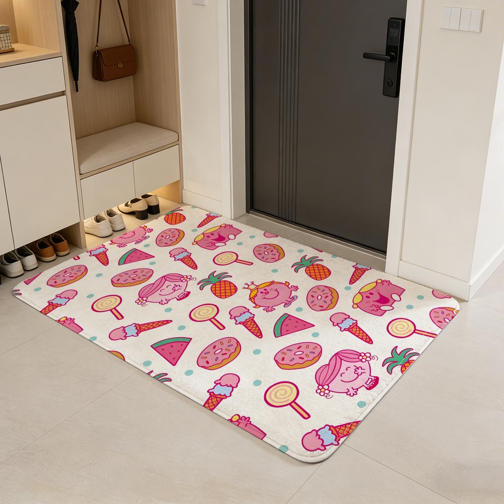 

Cheerful M-Mr. Men Little Miss Floor Mat Flannel Door Mat Non-Slip Absorbent Washable Indoor Home Rug 40x60cm