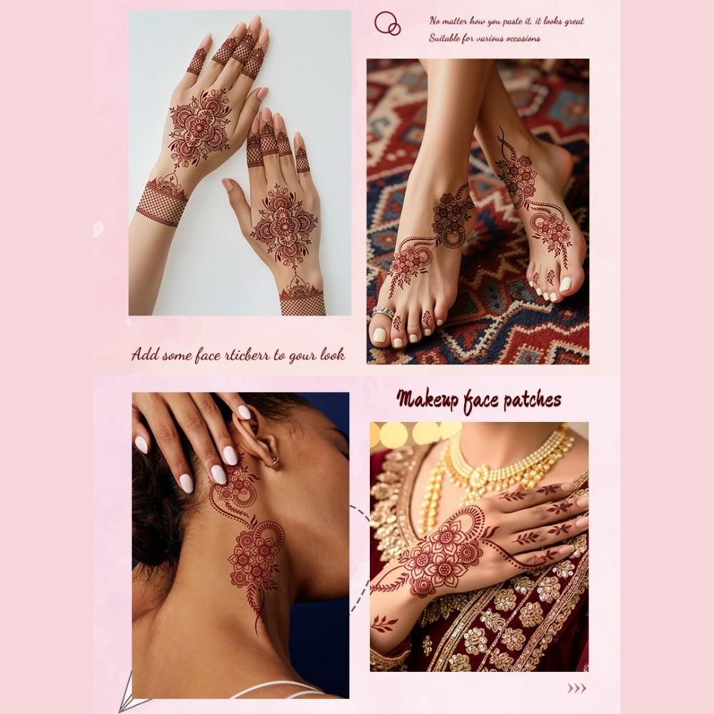 9pcs Water Transfer Decals Henna Tattoo Stickers Fake Body Art Sticker Women/Lady/Girl