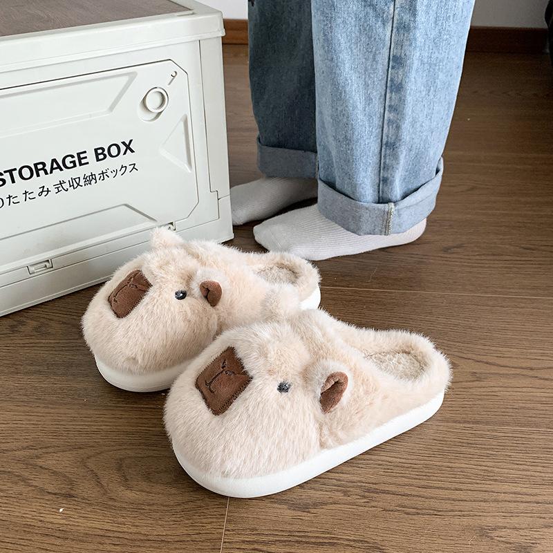 Women's Baotou plush slippers cartoon padded warm winter thick bottom heightened home slippers casual walking indoor shoes snow cotton slippers