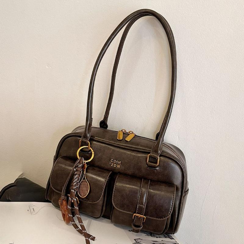 Women's Vintage Bowling Bag Multi-pocket Large Capacity Shoulder Bag Fashion New Underarm Bag Casual And Versatile Handbag