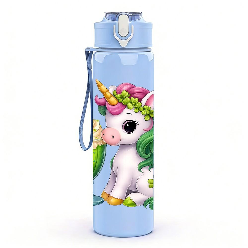 1PC Mint Unicorn Milkshake Art 750ml Color Plastic Sports Water Bottle Leakproof Flip Straw Lid Suitable for Sports Office Home Use