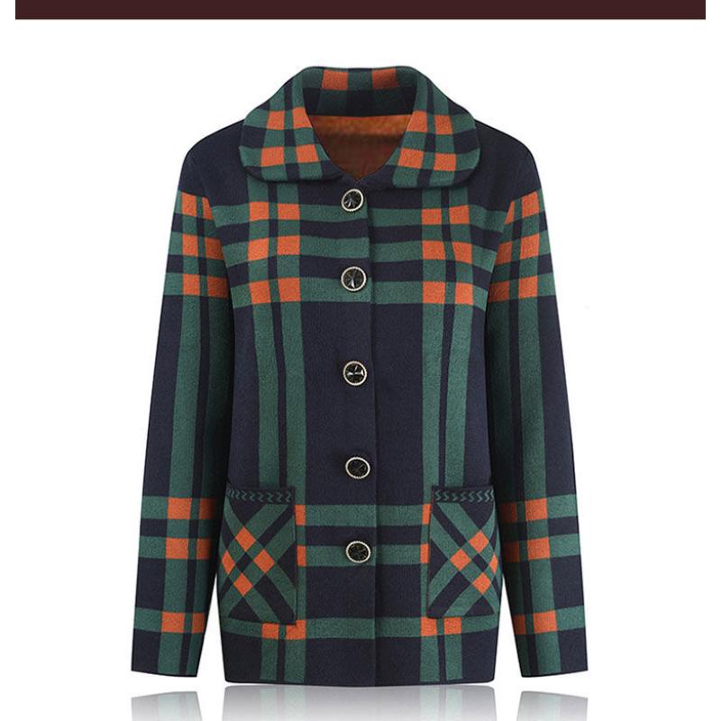 Клетчатый контрастный кардиган-жакет с длинным рукавом на пуговицах, женский модный повседневный топ XL