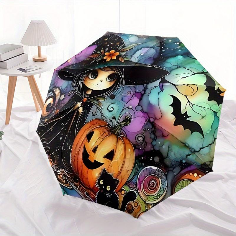 1pc Halloween, Witch Themed Umbrella, 8 Rib Frame,Automatic Opening 3 Fold Umbrella, Lightweight and Durable Couple Umbrella-114