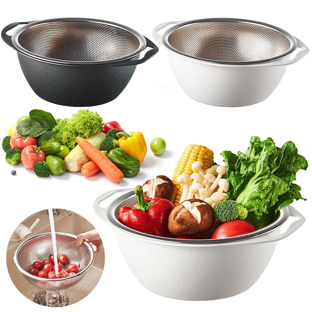 Kitchen Microporous Colander with Handle Stainless Steel Basket Strainer Drainer Multi-Purpose for Washing Vegetables Rice Fruit