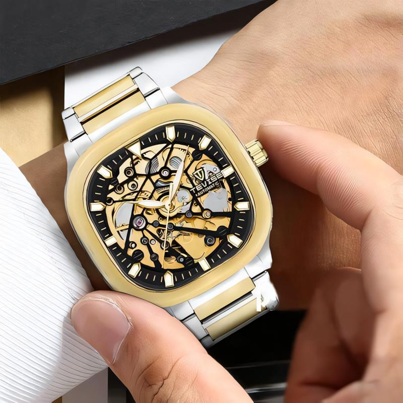 TEVISE Automatic Mechanical Watch Stainless Steel Men' S Business Luxury Steel Strip Watches Square Dial Waterproof Luminous Wristwatch