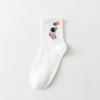 Autumn and Winter Women's Socks Mid-calf White Cartoon Student Bear Rainbow Letter Heart Smiling Face Striped Sports
