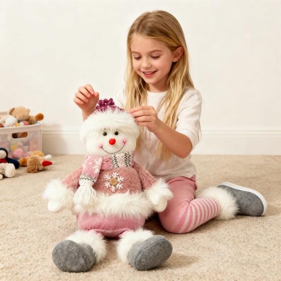 Yousheng Long Leg Christmas Plush Doll Standing Snowman Santa Claus Christmas Doll with Retractable Legs for Home Mantel Decoration