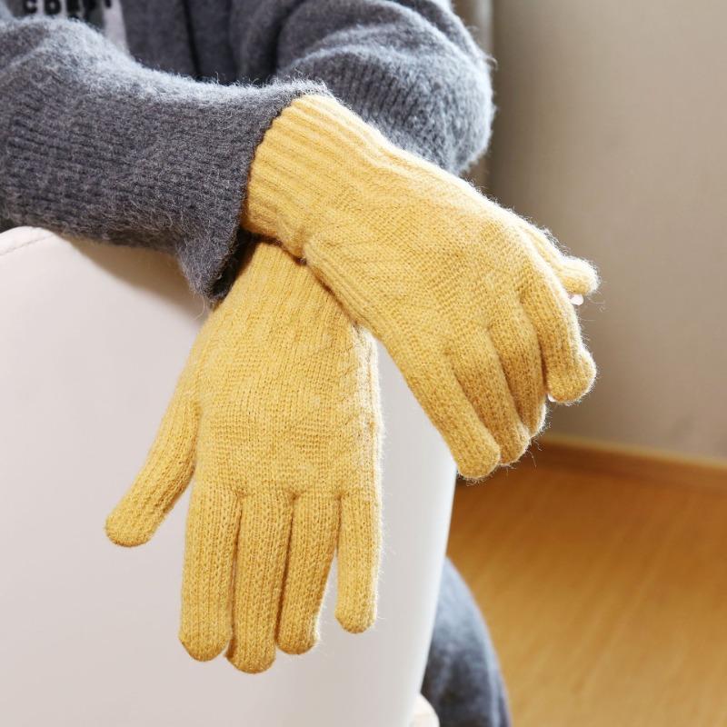Warm and Cold-proof Knitted Wool Gloves, Solid Color Finger-leaking Wool Gloves, Thickened and Piled Cycling Gloves