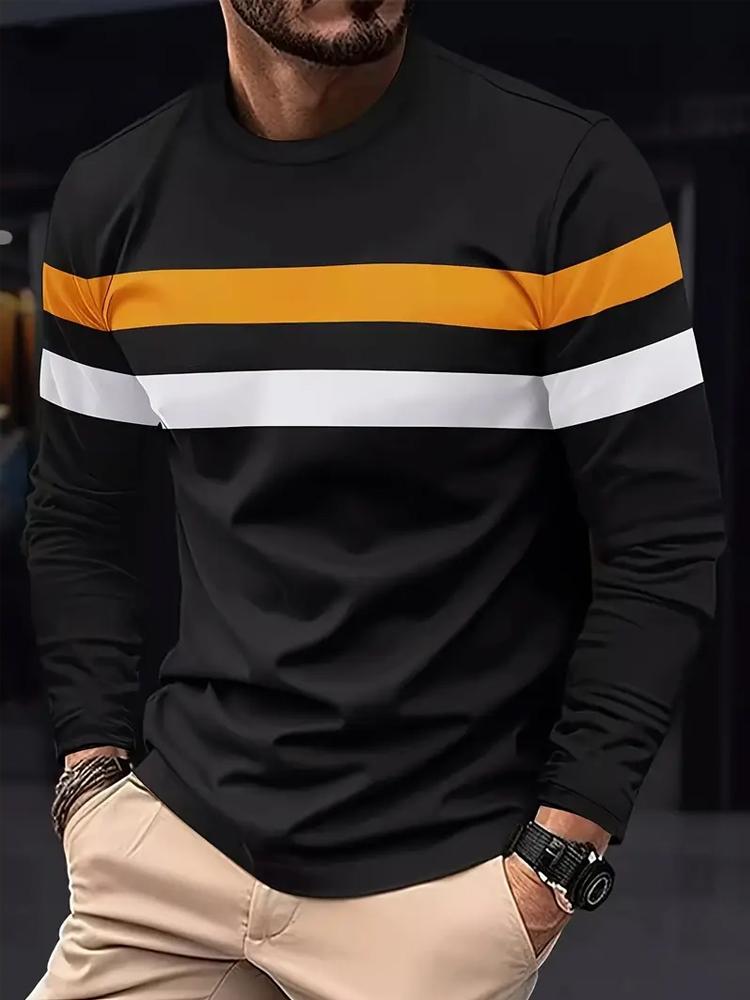 

Мужская всесезонная футболка с длинным рукавом, футболка в горизонтальную полоску, обычного кроя, спортивный топ для тренажерного зала, бега, повседневной носки 5XL чёрный