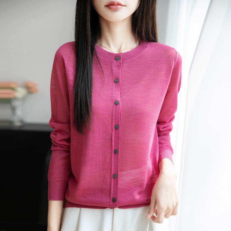 Hanf-Sonnenpullover mit Bambusmuster für Damen Neues dünnes langärmeliges Oberteil für den Sommer Lockere Strickjacke