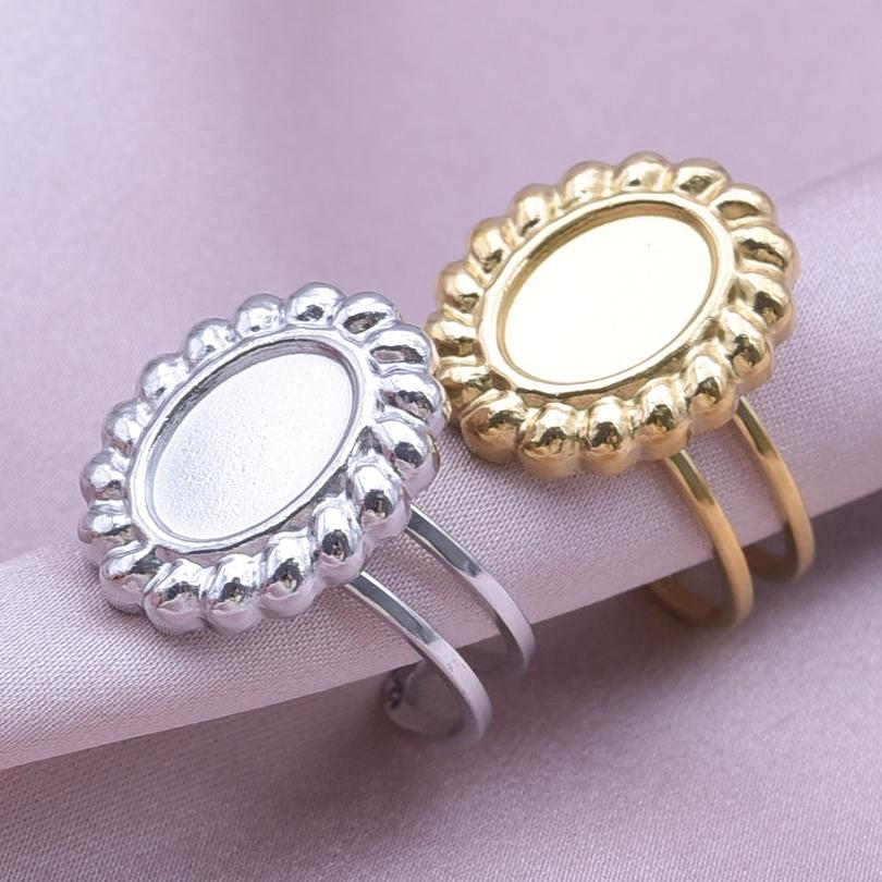 Fashion DIY Drip Oil Rhinestone Round Oval Water Droplets Blank Settings Open Adjustable Stainless Steel Ring For Women Men Gift