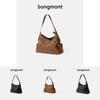 Stylish Songmont Hobo Bag In Smoke Black And Sand Brown With Genuine Leather Design