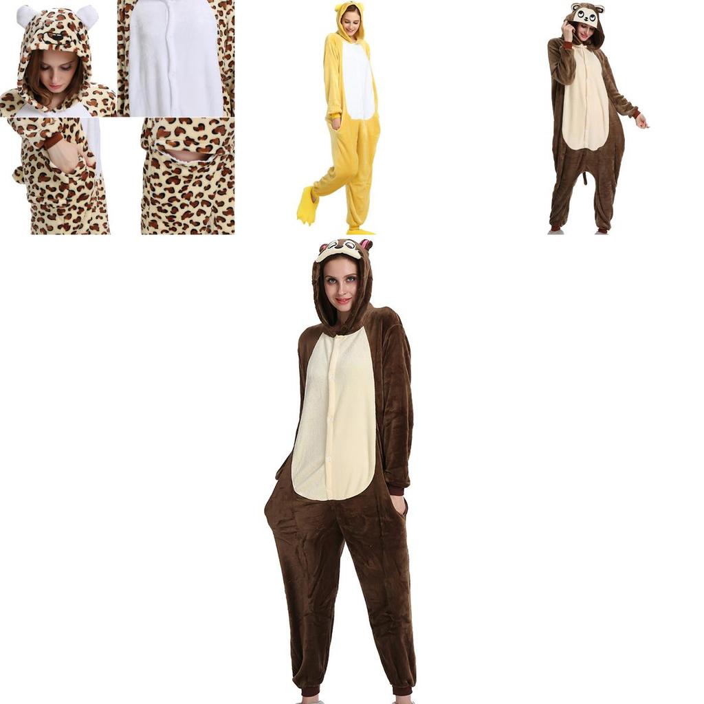Gemütlicher Unisex Erwachsenen Tier Flanell Onsie Kostüm Pyjama mit Seitentaschen