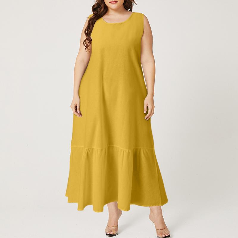 Letnia damska sukienka bez rękawów, długa, świąteczna, z okrągłym dekoltem, swobodna, luźna, maxi, sukienka z dołem, plus size