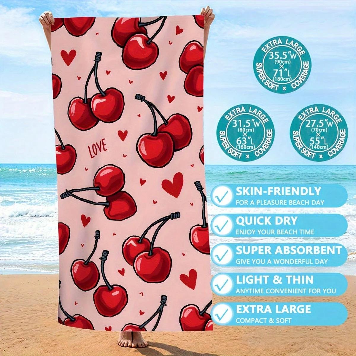 

Small cherry pattern beach towel, highly effective at preventing sand from entering, highly absorbent, lightweight and compact. W30*H60(CM)
