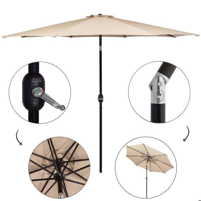 Springos® Parasol de jardin avec fonction d’inclinaison et système à manivelle 300 x 245 cm