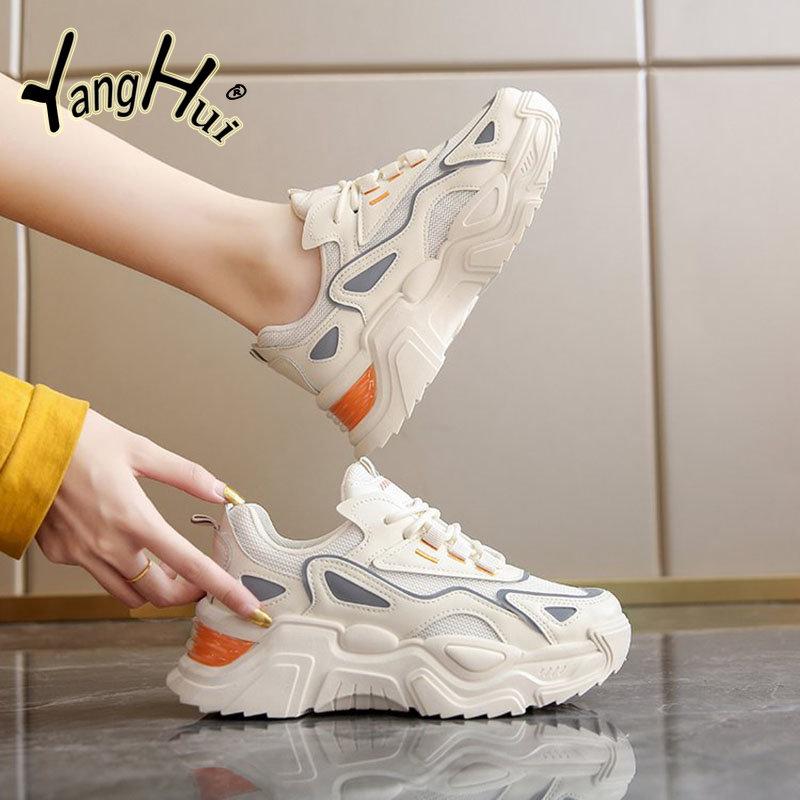 Korean Style Mesh Breathable Sneakers Men 2024 Fashion Casual Couple Style Thick Bottom Anti-slip Running Sports Shoes Summer