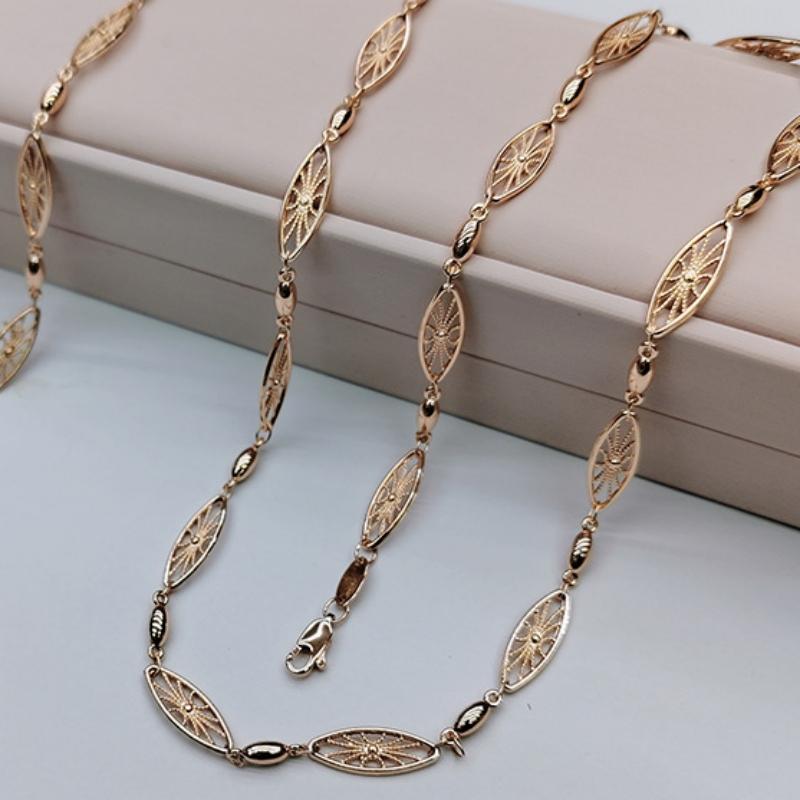 Rose Gold Color Copper Chain Bracelet Necklace Petal Pattern Italian Craft Refined Comfortable To Wear Chain