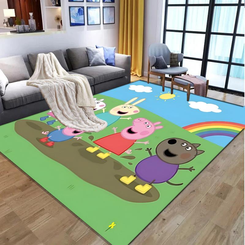 Peppa Pig Pattern Rug, Indoor/Outdoor Mat, for Picnic, Gameroom, Bedroom, Office, Living Room, Home Decor Carpet, Birthday Gift