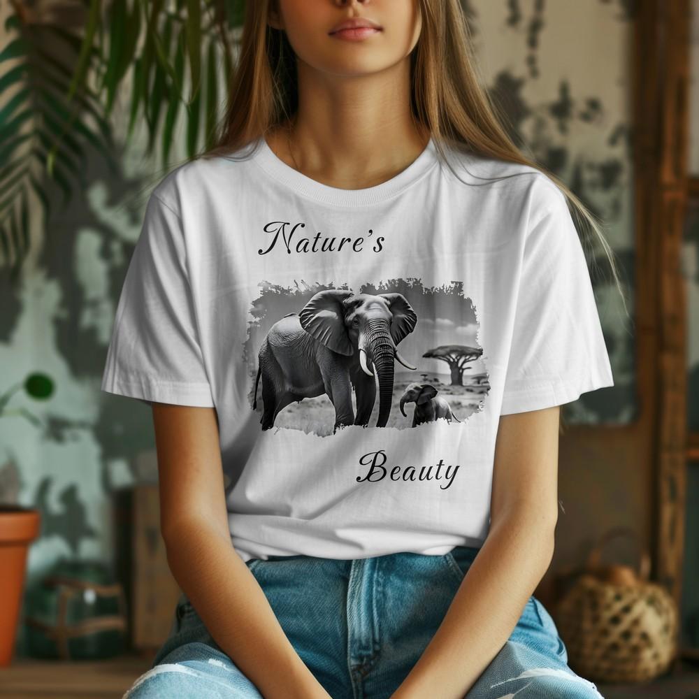 Elephant And Baby Elephant Graphic Tee, Natures Beauty Wildlife Safari Adventure L