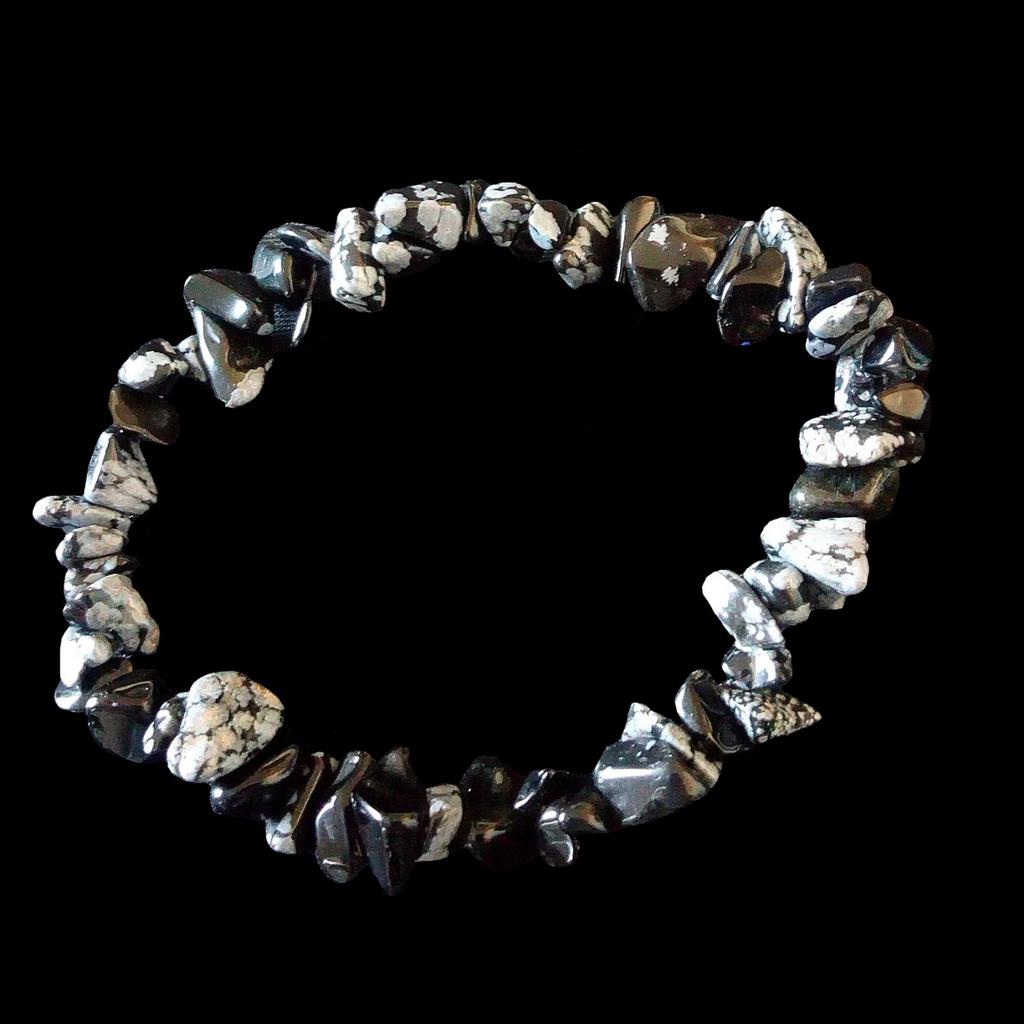 Elastic Bracelet with Snow Speckled Obsidian Chips Beads - 50mm