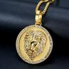 Acciaio Inossidabile Titanio Testa di Leone Lusso Zircone Rotondo Ciondolo Catene per Collo Hip Hop Collana per Uomo Donna Regalo Gioiello