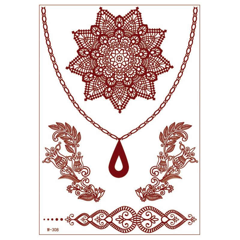 Lace Tattoo Sticker Vermilion Geometric Pattern Party Waterproof Henna Tattoo